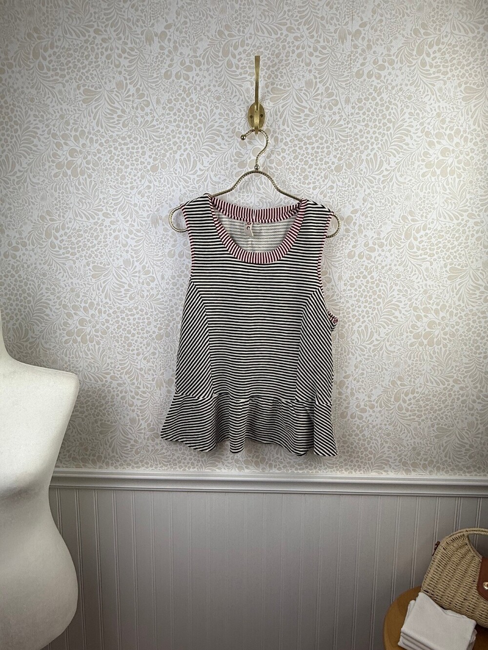 Dolan for Anthropologie Sleeveless Peplum Striped Top - Size - Medium